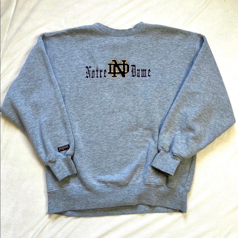 Vintage Notre Dame Embroidered Gray Jansport Crewneck Sweatshirt
